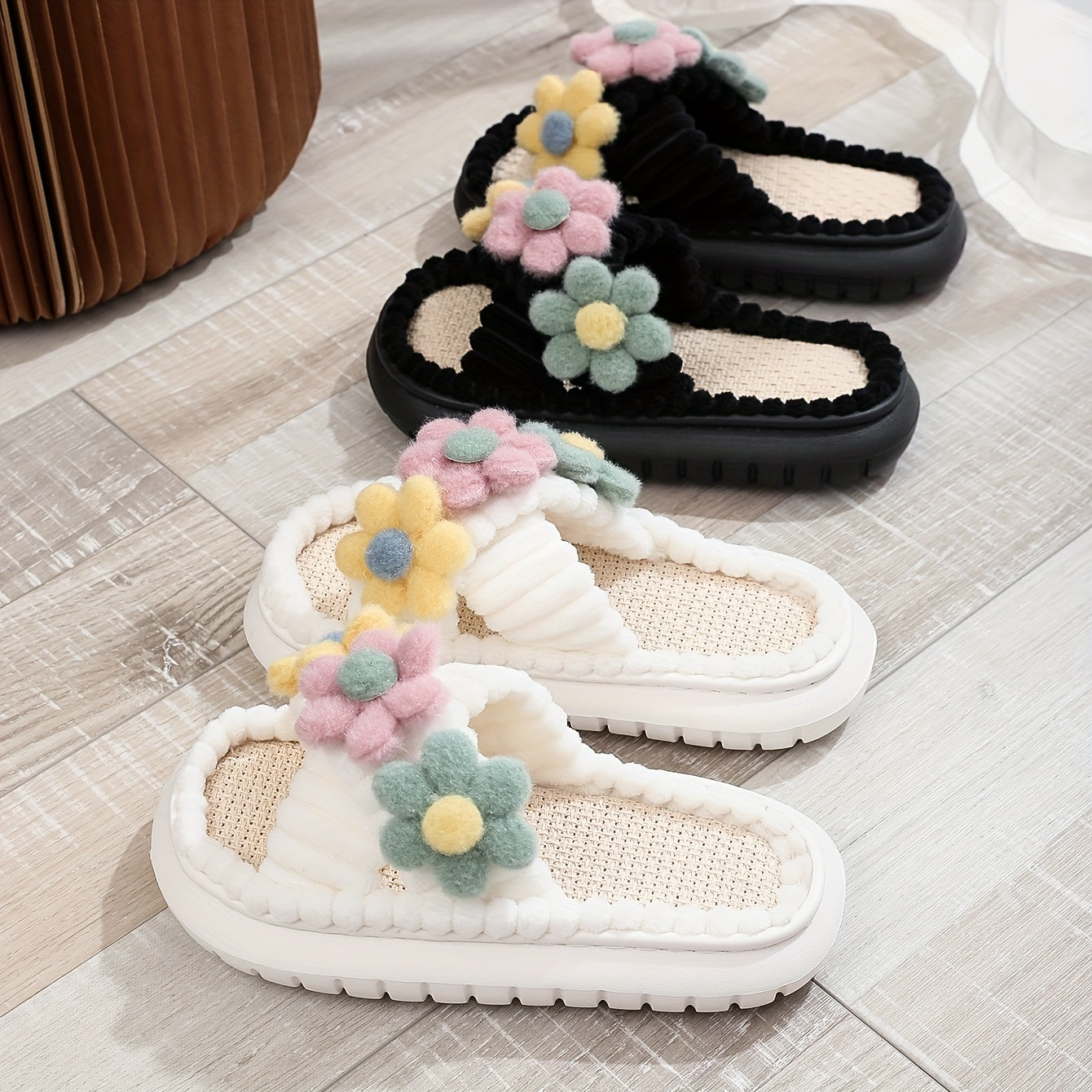 Vibrant Floral Print Slip-On Slippers - Soft Fabric Upper, Crisscross Band, Open Toe, EVA Sole, Comfy Linen Platform, Cozy Home Shoes for Relaxation